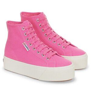 NIB Superga 2708 High Top Platform Sneakers Pink Fuchsia Avorio Made in Italy